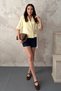 Women's Short-Sleeved Stretch Fabric-Lined Jacket with Yellow Buckles - 3