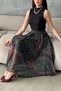 Women's Black Patterned, Pleated, Lined Chiffon Skirt - 4