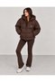 ALO Women's Brown Hooded Puffer Coat with Zippered Pockets