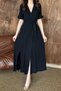 Women's Black Wrap Neckline Cotton Muslin Dress - 4