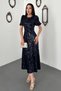 Women's Navy Blue Lined Sequin-Embellished Stretch Fabric Evening Gown - 2