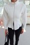 Women's scuba fabric mock neck double-zip waist-fitted jacket, Fall/Winter, White - 5