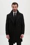 Straight Slim Fit, Wide-Wrap Neckline, Double-Breasted, Belted Wool Men's Cashmere Melton Coat, Black - 21347.26K