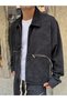 Black Jacket with Zippered Pockets, Washed Finish - 3