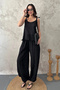 Women's Black Modal Blouse with Tie-Detail and Pants Set