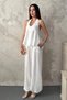 Women's White-Lined, Ruffled, Tie-Detail, Waist-Tied Cotton Two-Piece Set - 2