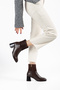 Women's Genuine Leather Laser Cut Perforated Thick Heel Boots - Brown