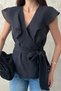 Women's Black Lyocell Tie-Detail Blouse - 4