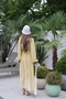 Women's Yellow Floral Print Viscose Dress with a Belted Waist and Stand-Up Collar - 7