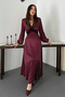Women's Burgundy Polka Dot Satin Dress with Lace Details - 2