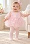 Girl's Baby Pink Flower-Embellished Tulle Tutu with Bow Detail and Bandana Romper