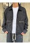 Black Jacket with Zippered Pockets, Washed Finish - 2