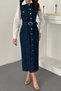 Women's Blue Button-Down Cotton Denim Dress - 4