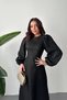 Women's Black Long Dress with Embossed Lace Belt Detail - 3