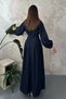 Women's Blue Cotton Denim Pleated Waist Dress - 5