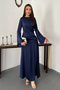 Women's Navy Blue Drapey Side-Tie Satin Dress
