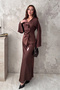 Women's Brown Satin Top and Bottom Set - 2