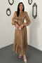 Women's Taupe Color Lined Ruched Dress