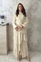 Women's Beige-Lined Dress with Layered Details - 2