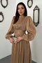 Women's Taupe Color Lined Ruched Dress - 3