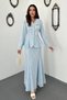 Women's Blue Embroidered Jacket and Skirt Set