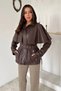 Women's Brown Lined Leather-Look Jacket with a Cape