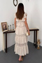 Women's Beige Ruched, Lined, Layered Chiffon Dress - 5