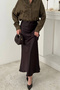 Women's Brown Drapey Satin Skirt - 3