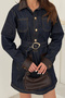 Women's Blue Leather-Paneled Cotton Denim Dress - 4