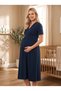 New Season Navy Blue Double-Breasted Wrap Neckline, Easy-Breastfeeding Design, Short-Sleeved, 100% Cotton Postpartum and Maternity Nightgown - 8