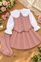4-Piece Set for Girls Featuring a Braided Knit Vest and a Shirt with a Flared Skirt - 2
