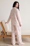Salmon Ribbon-Patterned Soft-Textured Winter Knit Button-Down Pajama Set 8087 - 5