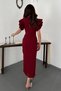 Women's Burgundy Stretch Fabric Shimmery Dress - 5