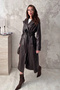Women's Brown Long Leather Trench Coat - 2
