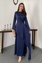 Women's Navy Blue Drapey Side-Tie Satin Dress - 2