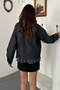 Women's Navy Blue Ruffled, Lined, Polka Dot Cotton Jacket - 4
