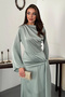 Women's Mint Green Drapey Satin Dress with Side-Tie Detail - 3