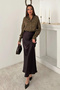 Women's Brown Drapey Satin Skirt - 2