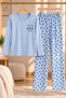 Women's Pajama Set in Blue Modal Fabric with a Crew Neck - 2