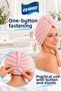 Microfiber Hair-Drying Towel and Hair Cap – Single-Button, Powder Pink - 5