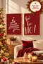 New Year's Framed Art Set (Set of 2) with "Ho Ho Ho" Text and Fir Tree Design—Natural Wood Frames for New Year's Wall Decor