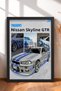 Silver Japanese Sports Car with Blue Stripes, Framed Art Print, Car Poster, Garage or Office Wall Decor OTO034