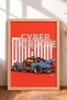 Cyberpunk Blue Wide-Body Sports Car Framed Art Print / Car Poster for Garage or Office Wall Decor OTO005
