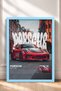 Red German Sports Car Framed Painting on City Street—Car Poster Wall Decor OTO228 - 3