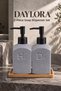 Daylora 350 ml Checked Gray Liquid Soap Dispenser Set of 2 with Porcelain Bamboo Tray