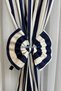 Kitchen Curtain, Closely Pleated, 1/3 Navy Blue Striped, with Fringe, Short Curtain Rail, Modern Drapery Curtain - 2