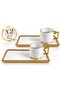 2-Person Porcelain Turkish Coffee Cup Set, 4 Pieces, with Gold-Plated Rectangular Saucer, Luxurious Coffee Presentation Set. - 5