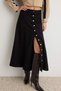Black 100% Cotton Front Buttoned Maxi Denim Skirt Twoaw27Et00087