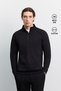 Men's Black Stand Collar Zippered Easy-Iron Cotton Regular Fit Sweatshirt A62Y1308