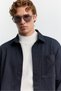 Men's Navy Blue Houndstooth Patterned Single Pocket Button Closure Long Sleeve Comfort Fit Shirt A62Y2168 - 3